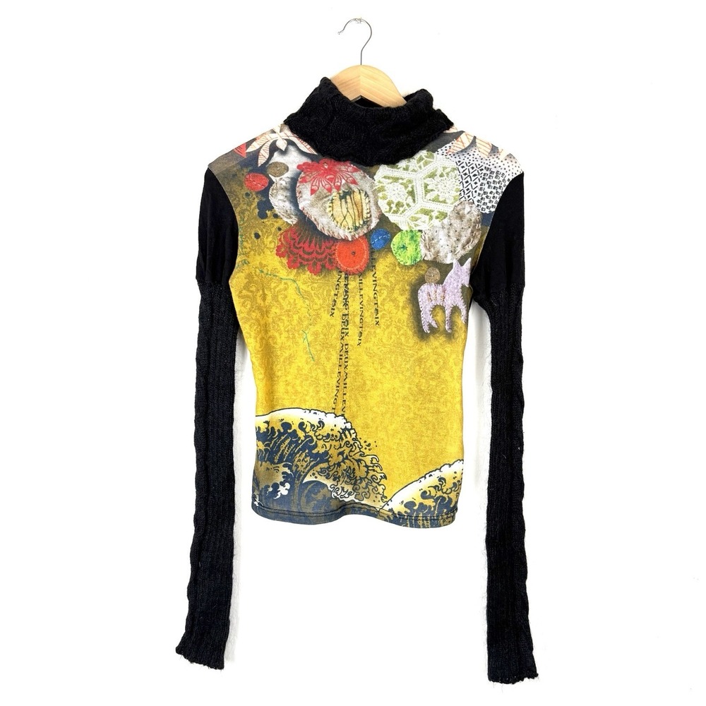 2026 Deux Mille Vingt Six Knit Sleeve Cowl Neck Top Great Wave Japanese Print 2